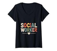 Femme Travailleur Social T-Shirt avec Col en V