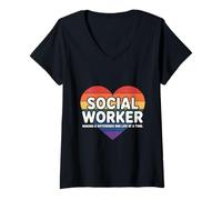 Femme Travailleur Social T-Shirt avec Col en V
