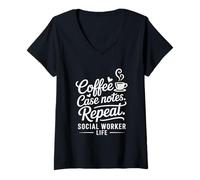 Femme Travailleur Social T-Shirt avec Col en V
