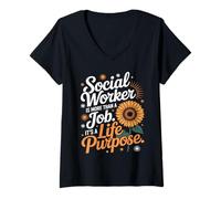 Femme Travailleur Social T-Shirt avec Col en V