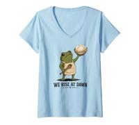 Femme We Rise At Dawn Cottagecore Cuiseur à Pain au levain Grenouille T-Shirt avec Col en V