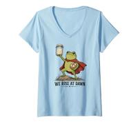 Femme We Rise At Dawn Cottagecore Cuiseur à Pain au levain Grenouille T-Shirt avec Col en V