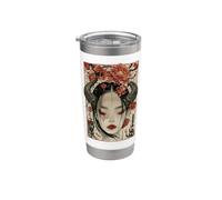 Femmes mystiques japonaises et cerisier en fleurs Kanji japonais Gobelet isotherme en acier inoxydable double paroi