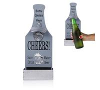 FEMONGY decapsuleur mural biere, décapsuleur original avec récipient de collecte, decapsuleur biere, cuisine, terrasse, ouvre-bouteille mural, cadeau homme, gris