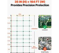 Fence Netting électrique, 35 po H x 164 pi L, clôture en PE avec poteaux et piquets à double pointe, filet utilitaire portable pour chèvres, moutons, agneaux, cerfs, porcs, chiens, dans les jardins, l