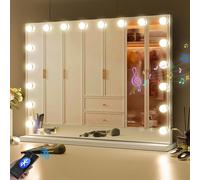 FENCHILIN 80 cm x 60 cm Miroir de maquillage avec lecteur Bluetooth, avec 18 lumières LED, grand miroir de maquillage, port USB, miroir de maquillage, miroir de table/mur avec lumière, 3 lumières de c