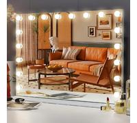 FENCHILIN 80cm x 60cm Grand miroir de maquillage avec lumières LED, avec 18 ampoules à intensité variable, port USB, 3 réglages de lumière colorée, miroir de maquillage intelligent pour la chambre à c