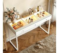 FENCHILIN Coiffeuse avec éclairage LED 3 tiroirs 120 x 81 x 55 cm Blanc