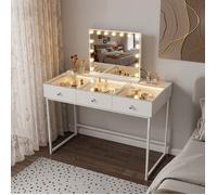 FENCHILIN Coiffeuse avec Miroir LED 3 Tiroirs Blanc 130 x 55 x 127 cm
