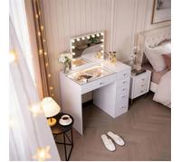 FENCHILIN Coiffeuse avec Miroir LED 6 Tiroirs Blanc 92 x 55 x 127 cm