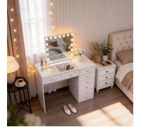 FENCHILIN Coiffeuse avec Miroir LED 8 Tiroirs Blanc 120 x 55 x 127 cm