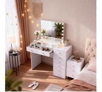 FENCHILIN Coiffeuse avec Miroir LED 8 Tiroirs Blanc 120 x 55 x 139 cm