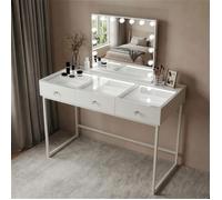FENCHILIN Coiffeuse avec Miroir LED Bluetooth 3 Tiroirs Blanc 130 x 55 x 127 cm