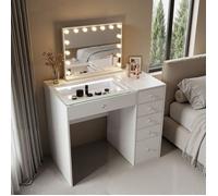 FENCHILIN Coiffeuse avec Miroir LED Bluetooth 6 Tiroirs Blanc 92 x 55 x 127 cm