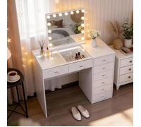FENCHILIN Coiffeuse avec Miroir LED Bluetooth 8 Tiroirs Blanc 120 x 55 x 127 cm