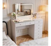 FENCHILIN Coiffeuse avec Miroir LED Bluetooth 8 Tiroirs Blanc 120 x 55 x 139 cm