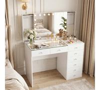 FENCHILIN Coiffeuse avec Miroir LED RGB 8 Tiroirs Blanc 120 x 55 x 141 cm