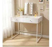 FENCHILIN Coiffeuse Éclairage LED,2Tiroirs,Trois Modes d'Éclairage Réglables,100×81×55cm,Blanc Style Minimaliste (Miroir:30*41cm)