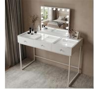 FENCHILIN Coiffeuse Éclairage LED,3Tiroirs,Trois Modes d'Éclairage Réglables,115×81×55cm,Blanc (Miroir Bluetooth:58*46cm)