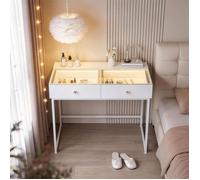FENCHILIN Coiffeuse LED éclairage 2 Tiroirs Blanc 100 x 81 x 55 cm