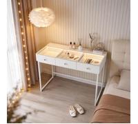 FENCHILIN Coiffeuse LED Éclairage 3 Tiroirs Blanc 115 x 81 x 55 cm