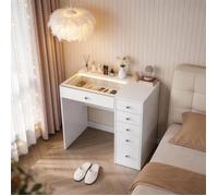 FENCHILIN Coiffeuse LED éclairage 6 Tiroirs Blanc 92 x 81 x 55 cm
