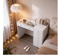 FENCHILIN Coiffeuse LED Éclairage 8 Tiroirs Blanc 120 x 81 x 55 cm