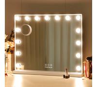 FENCHILIN Grand miroir de maquillage avec éclairage LED, avec port de chargement USB, 15 variateurs, 3 modes d'éclairage, miroir de maquillage avec éclairage, miroir de table mural à double usage pour