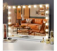 FENCHILIN Hollywood miroir cosmétique surdimensionné / port de charge USB / 18 lumières LED réglables / loupe 10x / blanc 80 X 58cm