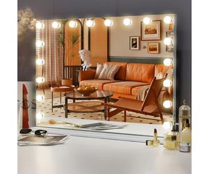 FENCHILIN Hollywood miroir cosmétique surdimensionné / port de charge USB / 18 lumières LED réglables / loupe 10x / blanc 80 X 58cm