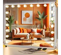 FENCHILIN Hollywood - Miroir de maquillage avec éclairage et rétroéclairage RVB - 20 lampes LED à intensité variable - Grand miroir avec lumière - Verre trempé - Blanc - 100 x 80 cm