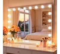 FENCHILIN Miroir Coiffeuse avec Port USB 18 Ampoules LED 80 x 58 cm