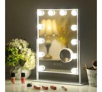 FENCHILIN Miroir cosmétique avec lumières LED, 30 cm x 41 cm, miroir cosmétique de table avec 12 lumières LED à intensité variable, miroir cosmétique éclairé pour commode, chambre à coucher avec miroi