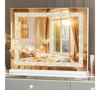 FENCHILIN Miroir de Maquillage avec éclairage Miroir Hollywood avec USB Diamant écrasé Cristal avec éclairage 3 températures de Couleur Verre trempé 58 x 46 cm Blanc