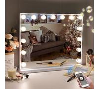 FENCHILIN Miroir de maquillage avec lecteur Bluetooth avec lumières LED, miroir de maquillage avec port de chargement USB, miroir de maquillage avec 15 lumières LED à intensité variable, miroir de maq