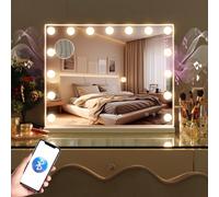FENCHILIN Miroir de maquillage design pivotant à 360° avec éclairage, miroir de maquillage 15 lumières LED à intensité variable, grand miroir avec port USB, miroir de maquillage à 3 couleurs de tempér