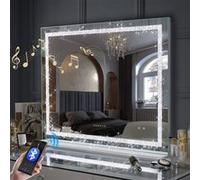 FENCHILIN Miroir De Maquillage Hollywood Bluetooth Avec Bande Lumineuse En Cristal Mural 100x80 Cm Blanc G