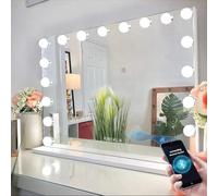 FENCHILIN Miroir Hollywood Bluetooth avec éclairage 18 Ampoules LED dimmable Grand Miroir de Maquillage avec éclairage Hollywood Miroir de Maquillage avec lumière Miroir grossissant 10x et USB