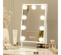 FENCHILIN Miroir Maquillage Miroir Maquillage Lumineux LED 9 Ampoules 3 Modes de Couleur Cosmétique Rotatif 10X Grossissant Blanc 25x30 cm