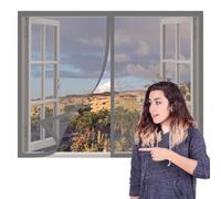 Fenêtre Moustiquaire Magnétique 140 x 155 cm Aimants Puissants Fermeture Anti Mosquito Auto Adhésif Rideau Installation Facile pour Balcon, Chambre et Salon, Gris