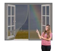Fenêtre Moustiquaire Rideau Moustiquaire 70 x 95 cm Aimants Puissants Fermeture Fenêtre Anti Insectes Amovible, Facile à Installer Adaptée à Toutes Fenêtres, Gris