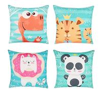 FenFang Housse de Coussin 45x45 cm Velours, Lot de 4 Housses de Coussins Decoratifs Canapé, Taie d'oreiller Carree Décorative pour Enfant Lit Chambre Decoration Chaise Voiture Salon (Animal Vert)