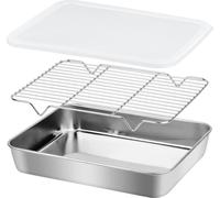 Fenghome Plaque de cuisson avec panier grill en acier inoxydable 32.5x24.5x5.2cm