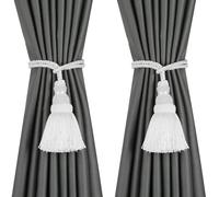Fenghuangwu Lot de 2 embrasses de rideaux avec pompons pour rideaux faites à la main pour l'extérieur, la maison et l'extérieur (blanc, 2P)