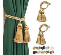 Fenghuangwu Lot de 2 embrasses de Rideaux décoratives Faites à la Main avec Pompons - Doré