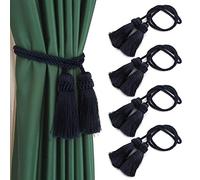 Fenghuangwu Lot de 4 embrasses de rideaux décoratives faites à la main avec double extrémité à pompon Bleu marine