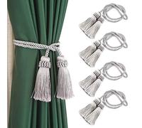 Fenghuangwu Lot de 4 embrasses de rideaux décoratives faites à la main avec double extrémité à pompon Argenté