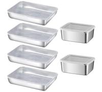 FENGQQKJ Lot de 6 boîtes à charcuterie Fresh en acier inoxydable - Boîte de rangement alimentaire pour réfrigérateur - Avec couvercle - Grande boîte de conservation - Boîte à fromage - Boîte à