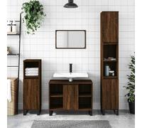 Fengshui Armoire de salle de bain aspect chêne 80 x 33 x 60 cm | 1 compartiment de porte, 4 compartiments ouverts, pieds en fer, style industriel, montage de porte flexible