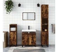 Fengshui Armoire de salle de bain en chêne fumé 30 x 30 x 190 cm | 4 portes, 2 compartiments ouverts, pieds en fer, style industriel, montage flexible